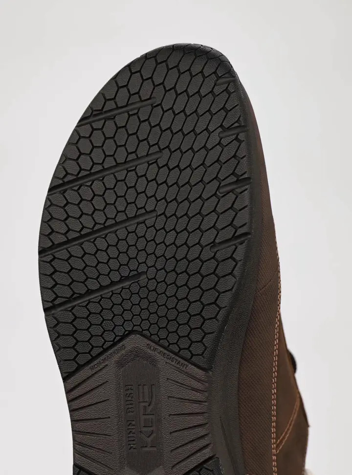 Gif features the slip-resistant rubber sole on the KORE Taz EZ Moc Toe Oxford.