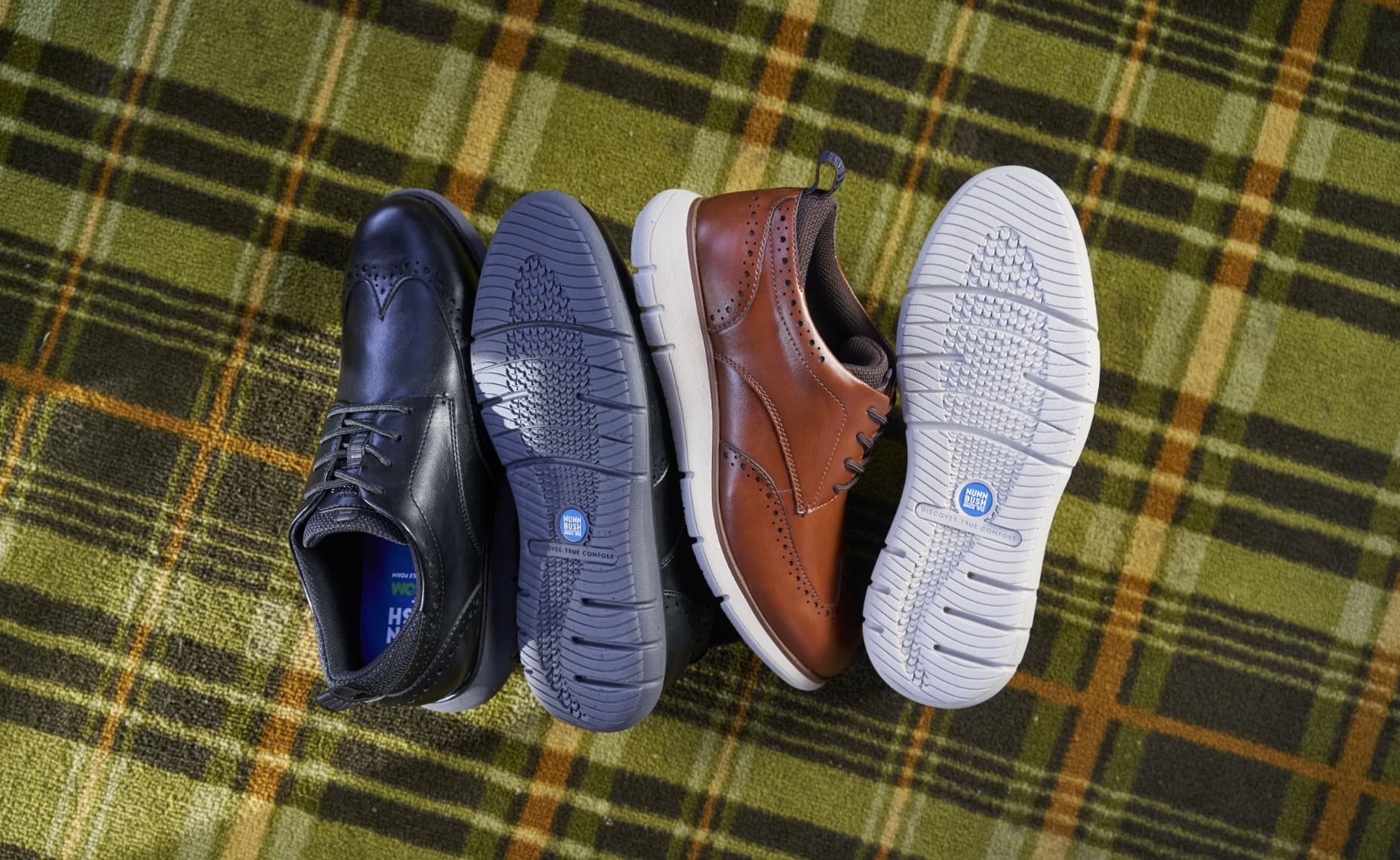 Click to shop Nunn Bush casual styles. Image features the Stance wingtip.