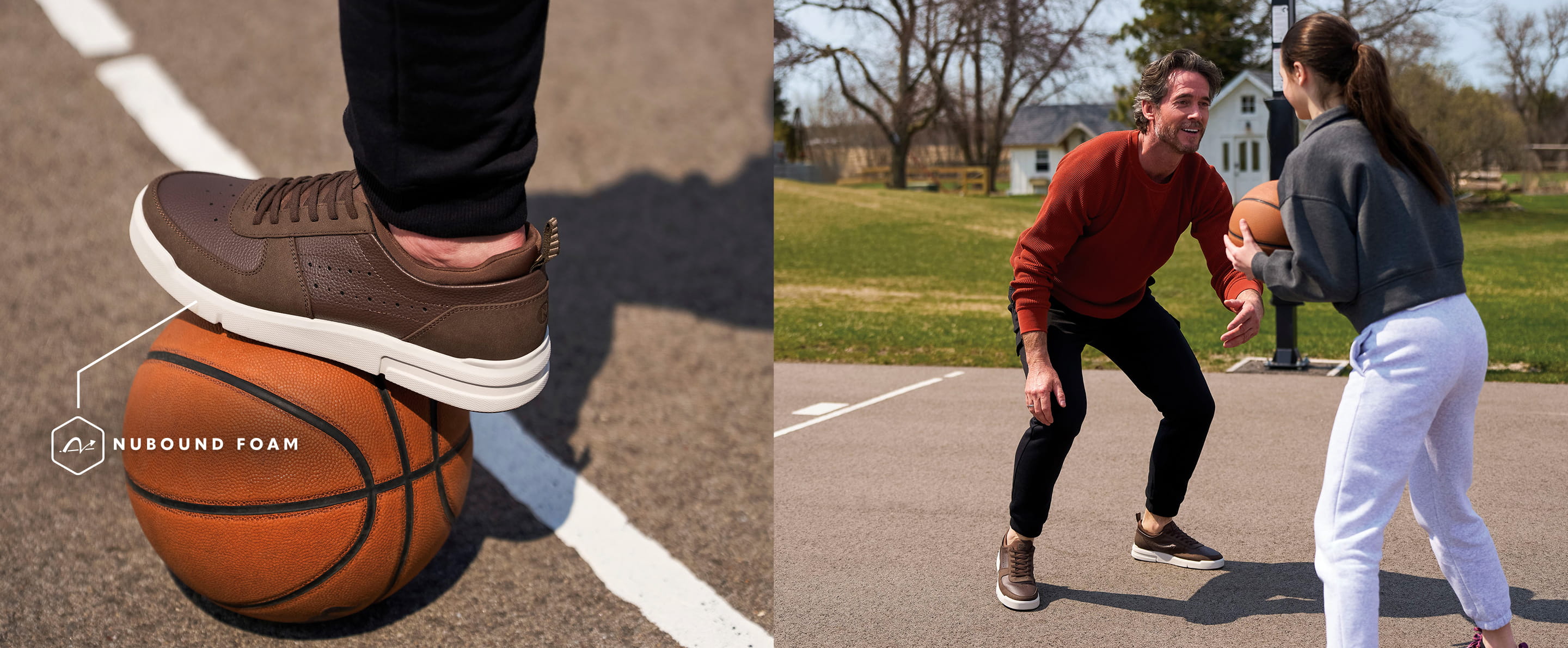 Shop Nunn Bush new arrivals featuring a man playing basketball with his daughter wearing the Rally Moc Toe Sneaker.