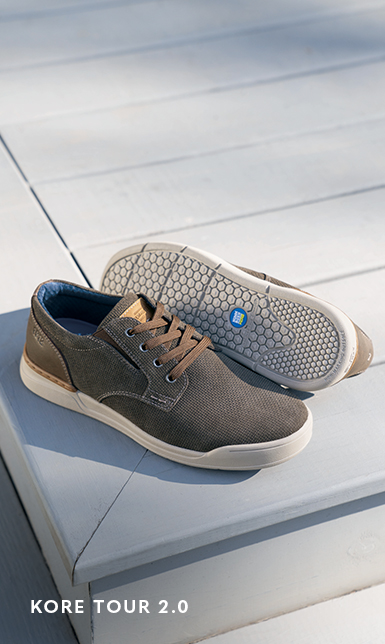 KORE Shoes category. The image features the KORE Tour 2.0 Plain Toe Oxford in Gray.