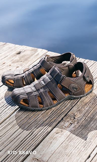 Men's Sandals category. The image features the Rio Bravo Fisherman Sandal in Brown.