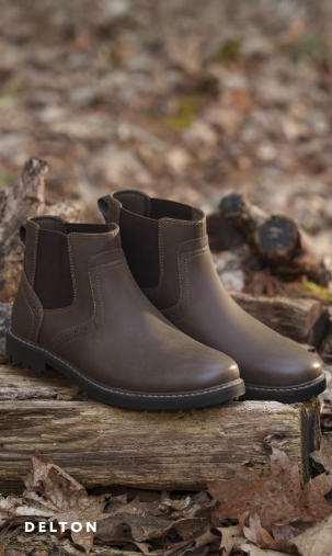 Men's Newest Shoes category. Image features the Delton Chelsea boot. 