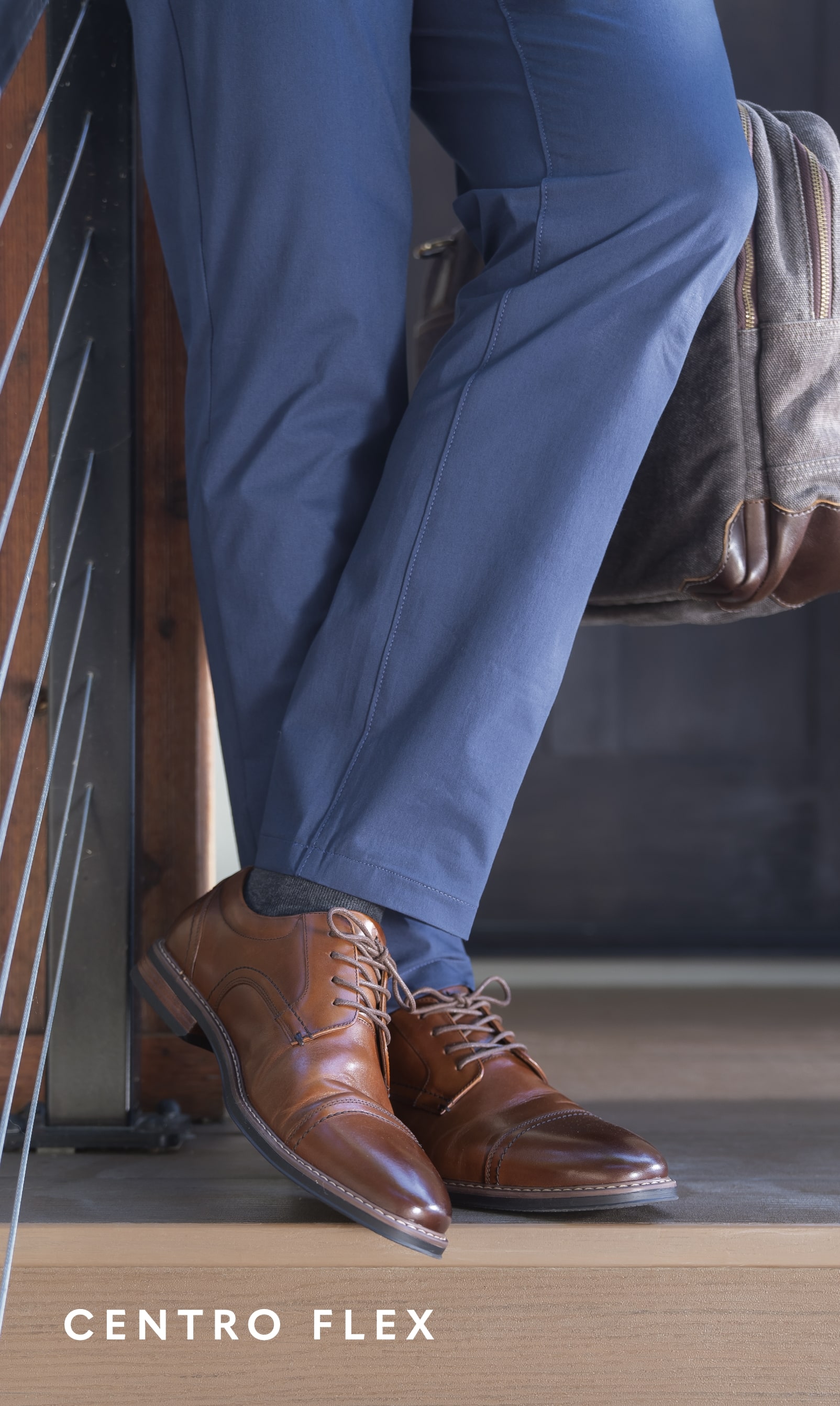 Men's Dress Shoes category. Image features the Centro cap toe in cognac.