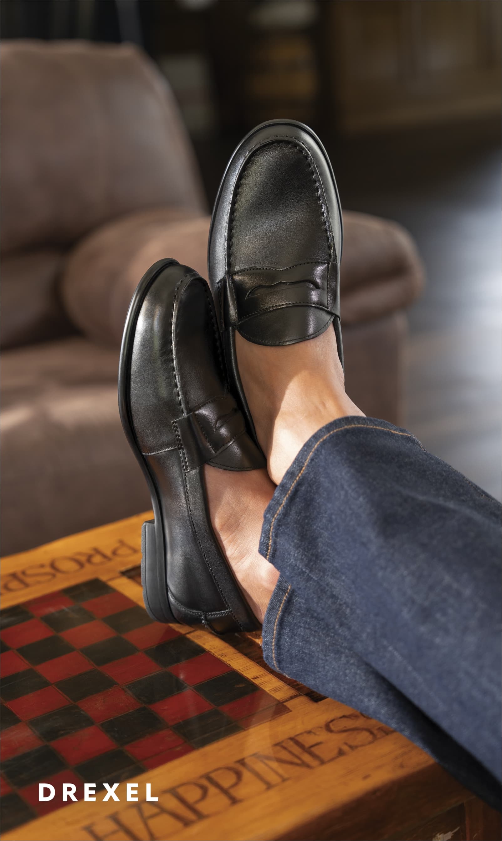 Men's Dress Shoes category. Image features the Drexel penny loafer. 