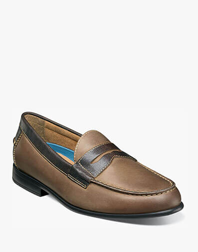 Drexel Moc Toe Penny Loafer in Brown/Scotch for $140.00