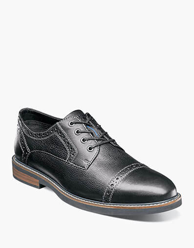 Overland Cap Toe Oxford in Black Tumbled for $130.00